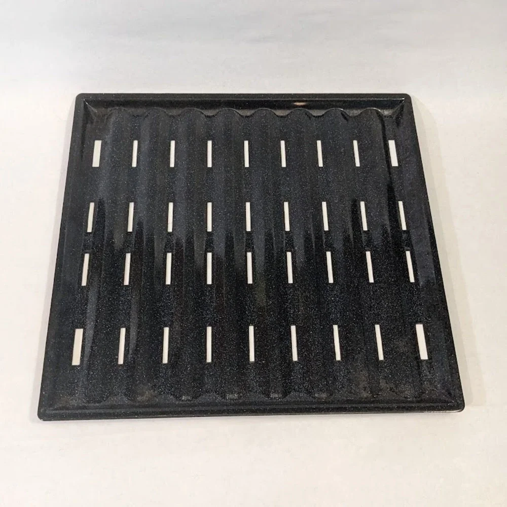 Vtg Black Speckled Porcelain Enameled Steel Broiler Pan & Rack Set 14.5x13